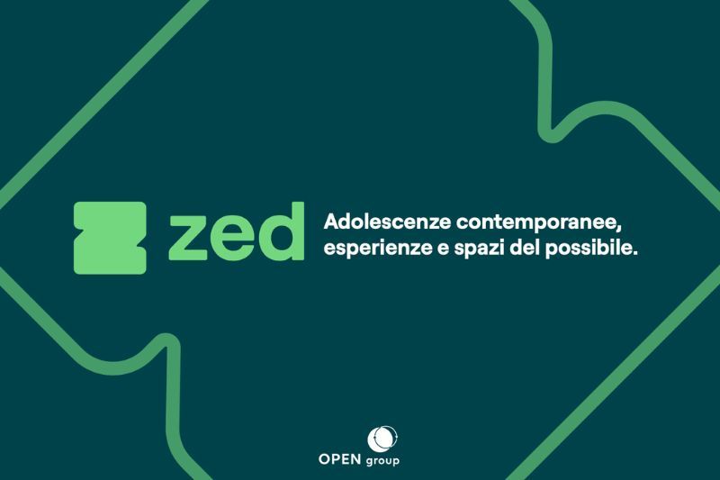 logo progetto "ZED adolescenze dati e territori" sfondo verde scuro con logo verde e titolo evento sulla destra